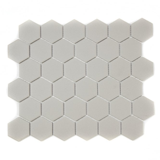 Full Body Hexagon Matt Light Grey Mosaic 32.5cm x 28.1cm Wall & Floor Tile