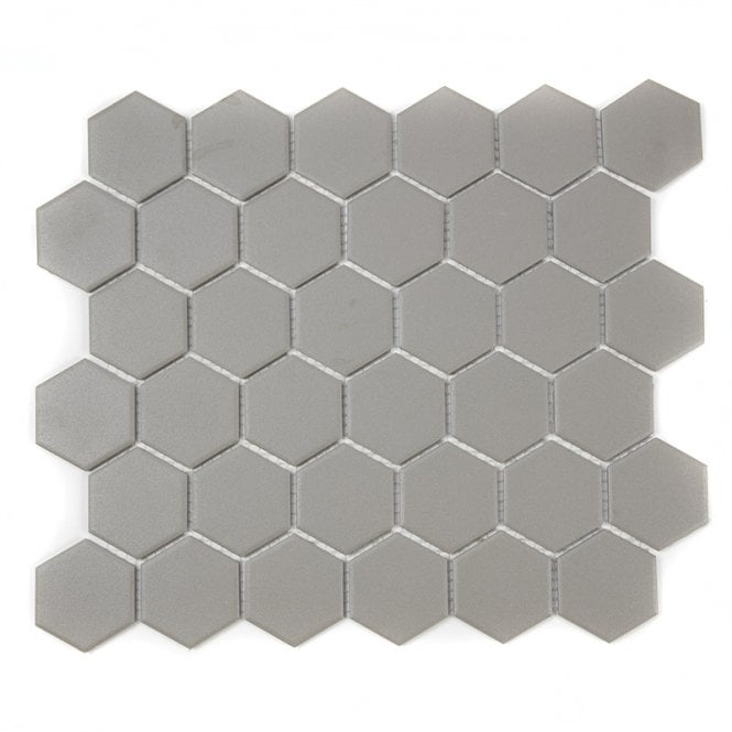 Full Body Hexagon Matt Medium Grey Mosaic 32.5cm x 28.1cm Wall & Floor Tile