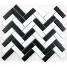 Herringbone Black and White Matt 31.8cm x 24.7cm Wall & Floor Mosaic