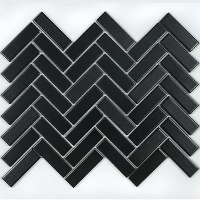 Herringbone Black Matt 31.8cm x 24.7cm Wall & Floor Mosaic