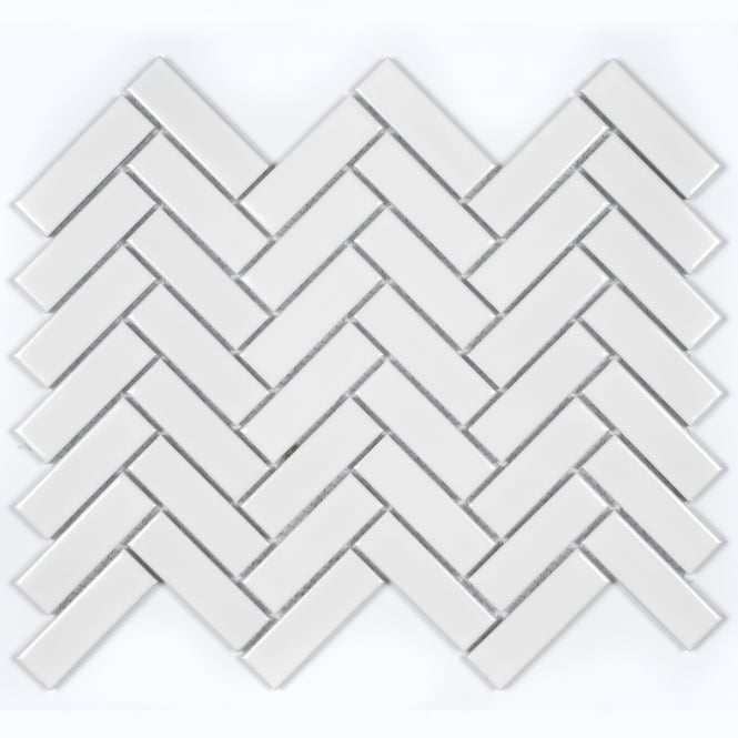 Herringbone White Matt & Gloss 30cm x 33cm Wall & Floor Mosaic