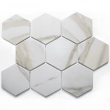 Hexagon Calacatta Matt 9.5cm x 9.5cm Mosaic Tile