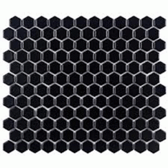 Hexagon Gloss Black (2.3cm x 2.3cm) 30cm x 26cm Mosaic Tile