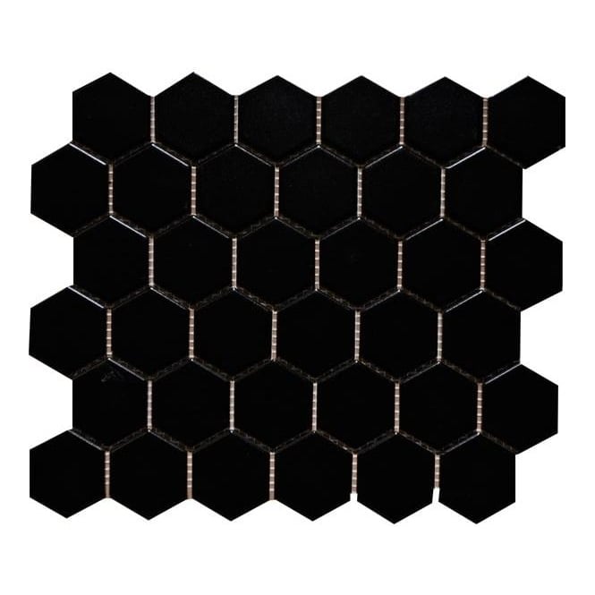 Hexagon Gloss Black (5.1cm x 5.9cm) 30cm x 30cm Mosaic Tile 
