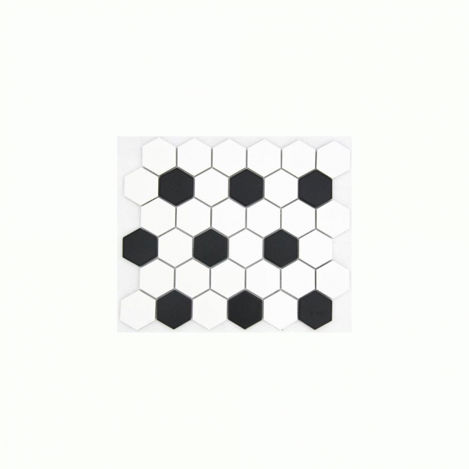 Hexagon Matt Black & White Mix (4.8cm x 4.8cm) 21.7cm x 18.7cm Mosaic Tile