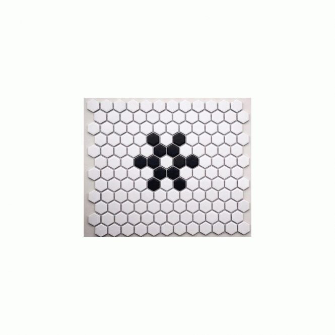 Hexagon Matt Black & White Snow (2.3cm x 2.3cm) 30m x 26cm Mosaic Tile 