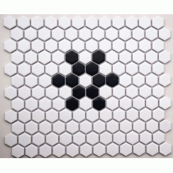 Hexagon Matt Black & White Snow (2.3cm x 2.3cm) 30m x 26cm Mosaic Tile 