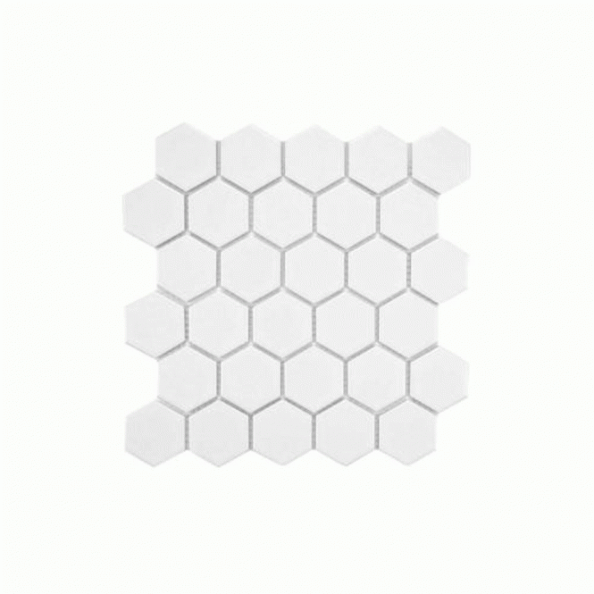 Hexagon Matt White (5.1cm x 5.9cm) 30cm x 30cm Mosaic Tile