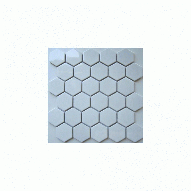 Hexagon White Gloss (5.1cm x 5.9cm) 30cm x 30cm Mosaic Tile