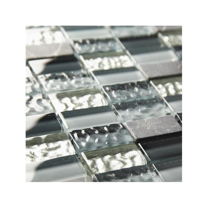 Linear Graphite Glass & Stone Mosaic 30cm x 30cm 