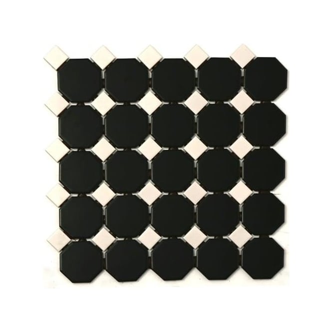 Octagon Black White Matt & Gloss (5.5cm x 5.5cm) 29.5cm x 29.5cm Mosaic Tile