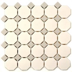Octagon White Grey Matt & Gloss (5.5cm x 5.5cm) 29.5cm x 29.5cm Mosaic Tile