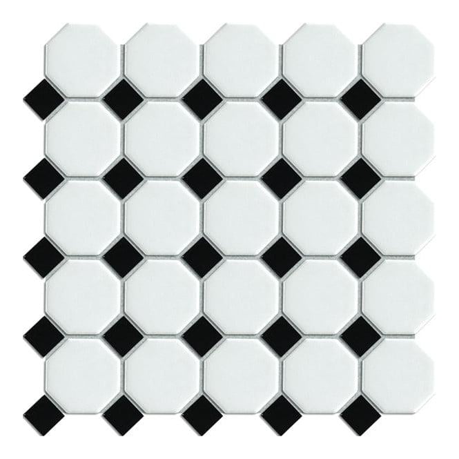 Octagon White on Black Matt & Gloss (5.5cm x 5.5cm) 29.5cm x 29.5cm Mosaic Tile