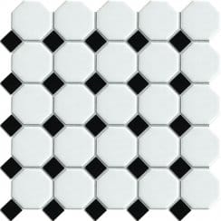 Octagon White on Black Matt & Gloss (5.5cm x 5.5cm) 29.5cm x 29.5cm Mosaic Tile