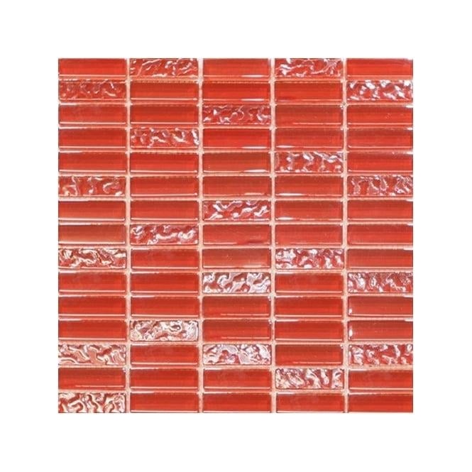 Red Ripple & Glass (1.5cmx 4.8cm) 30cm x 30cm Brick Mosaic