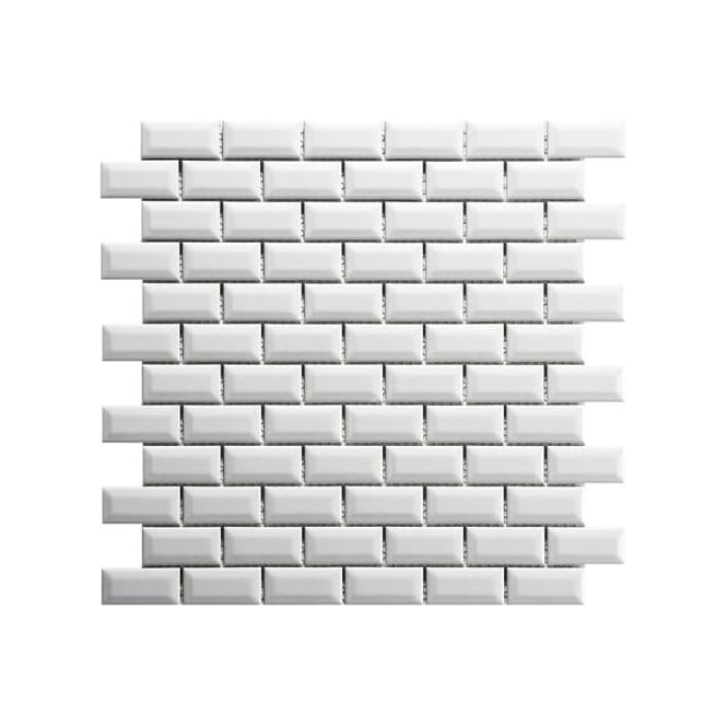 Shapes Mini Metro Bevel Gloss White 2.3cm x 4.8cm Mosaic Tile
