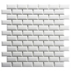 Shapes Mini Metro Bevel Gloss White 2.3cm x 4.8cm Mosaic Tile