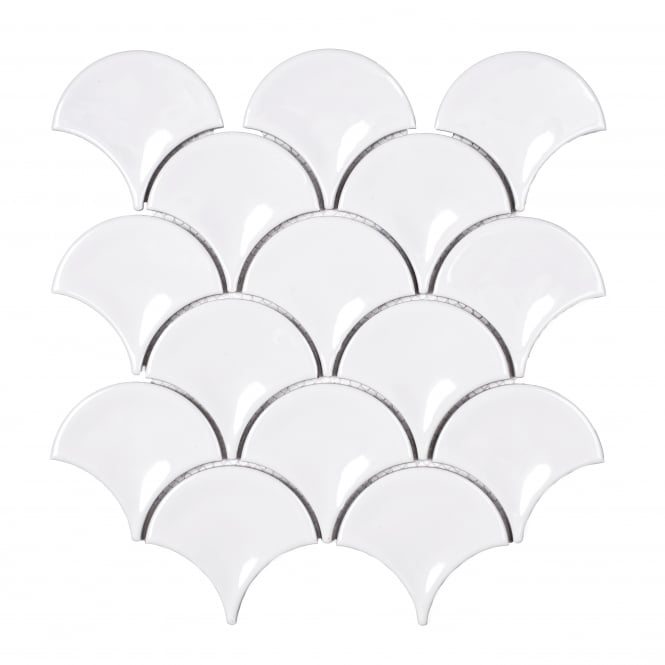 Shell White Gloss 27.3cm x 25.9cm Fan Mosaic Tile