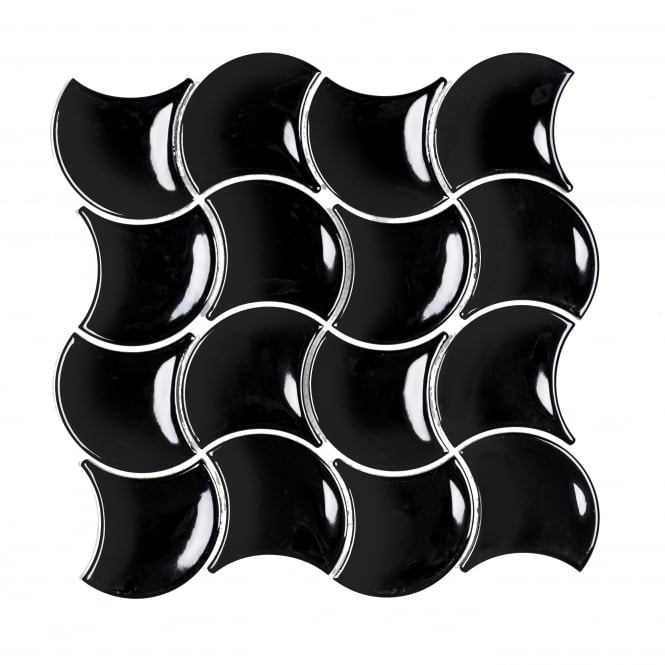 Wave Black Gloss 30.2cm x 31.5cm Wall Tile